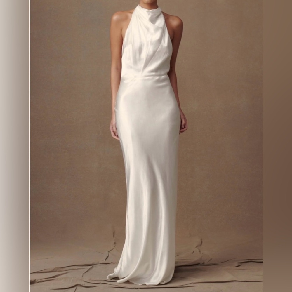 Esther Iridescent Satin Cowl Maxi Dresss- Ivory
